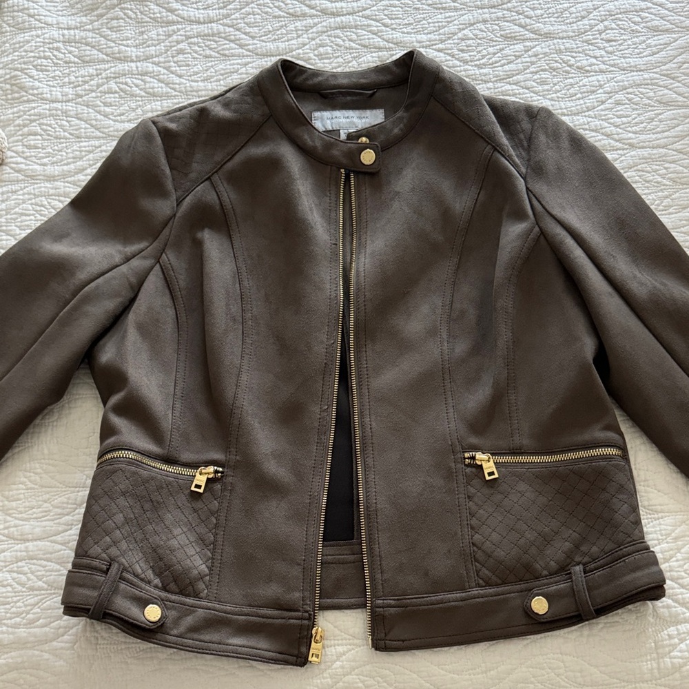 Marc New York Brown Bomber Jacket with Gold Zippers